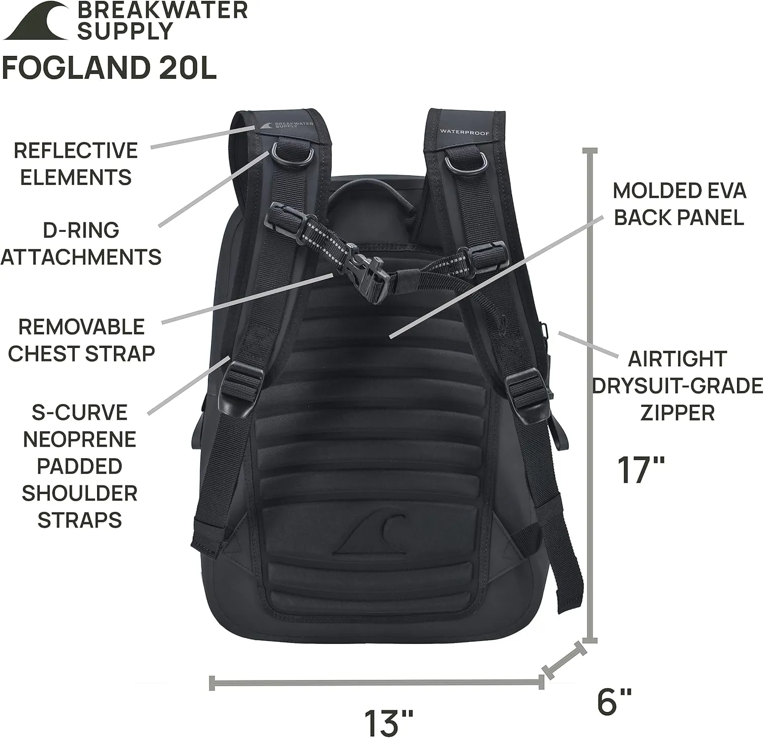 Breakwater Supply™ 100% Waterproof Submersible Backpack, Laptop Bag, Airtight Zippers | Travel Outdoors | Fogland 25L 20L 15L
