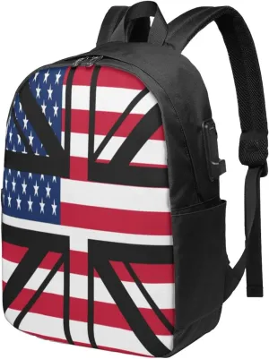 British England UK English Flags Laptop Backpacks Travel Backpack Casual Business Daypack Sport Rucksack Computer Bag Fits up to 17 Inch Notebook with USB Port