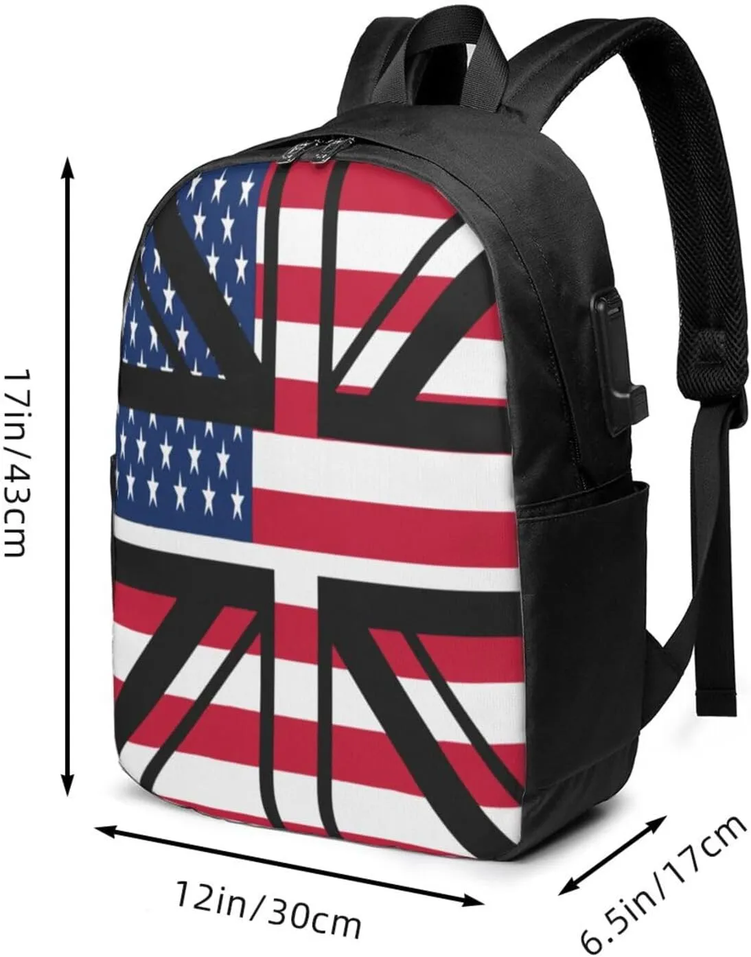 British England UK English Flags Laptop Backpacks Travel Backpack Casual Business Daypack Sport Rucksack Computer Bag Fits up to 17 Inch Notebook with USB Port
