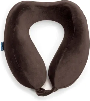 Brookstone Neck Travel Pillow - Lightweight Contoured Memory Foam Stuffable Travel Neck Pillow for Sleeping, Car, & Airplane, Velvet Brown