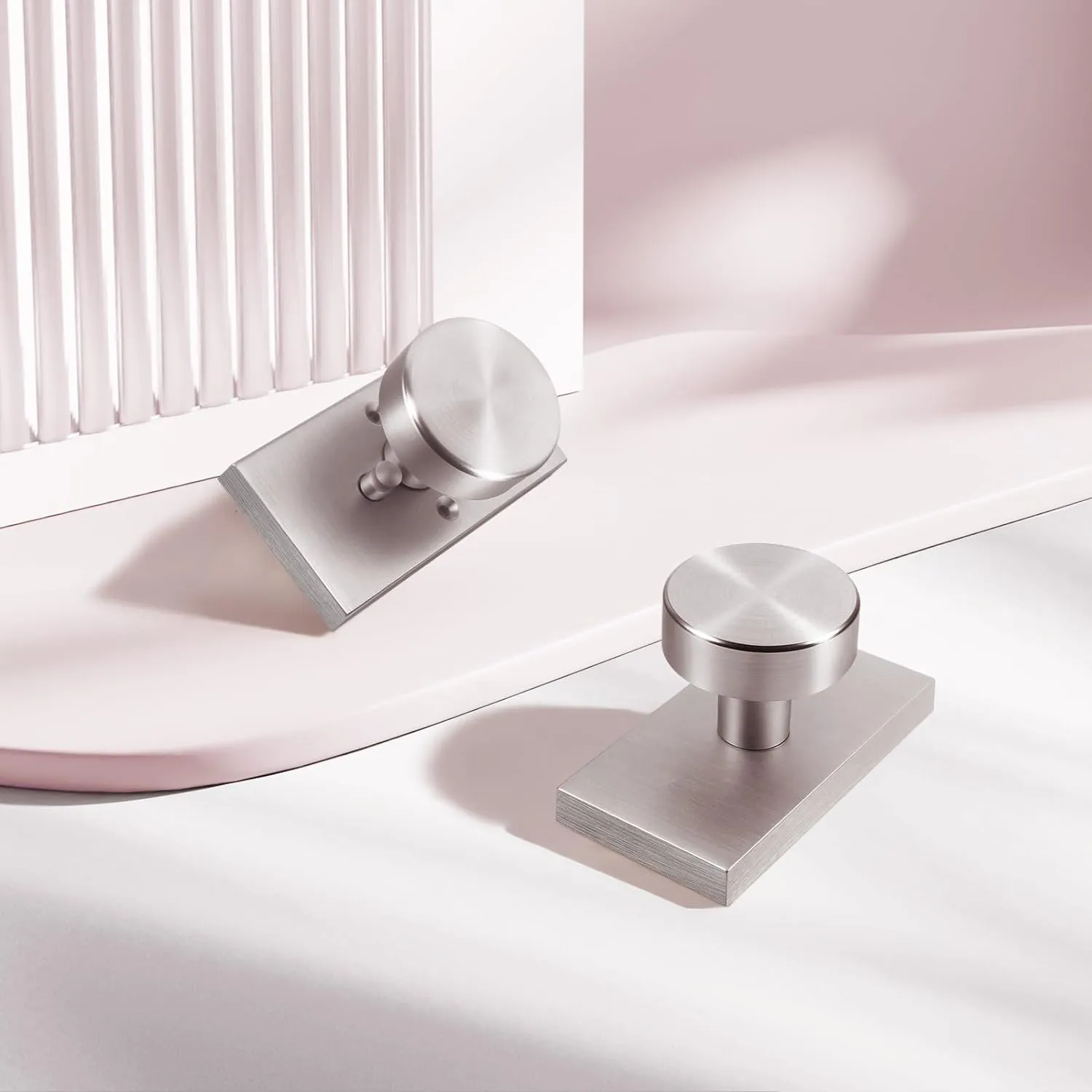 Brushed Nickel Door Knobs Interior with Lock, Modern Privacy Satin Nickel Door Knob Door Handles for Bathroom Bedroom Rectangle