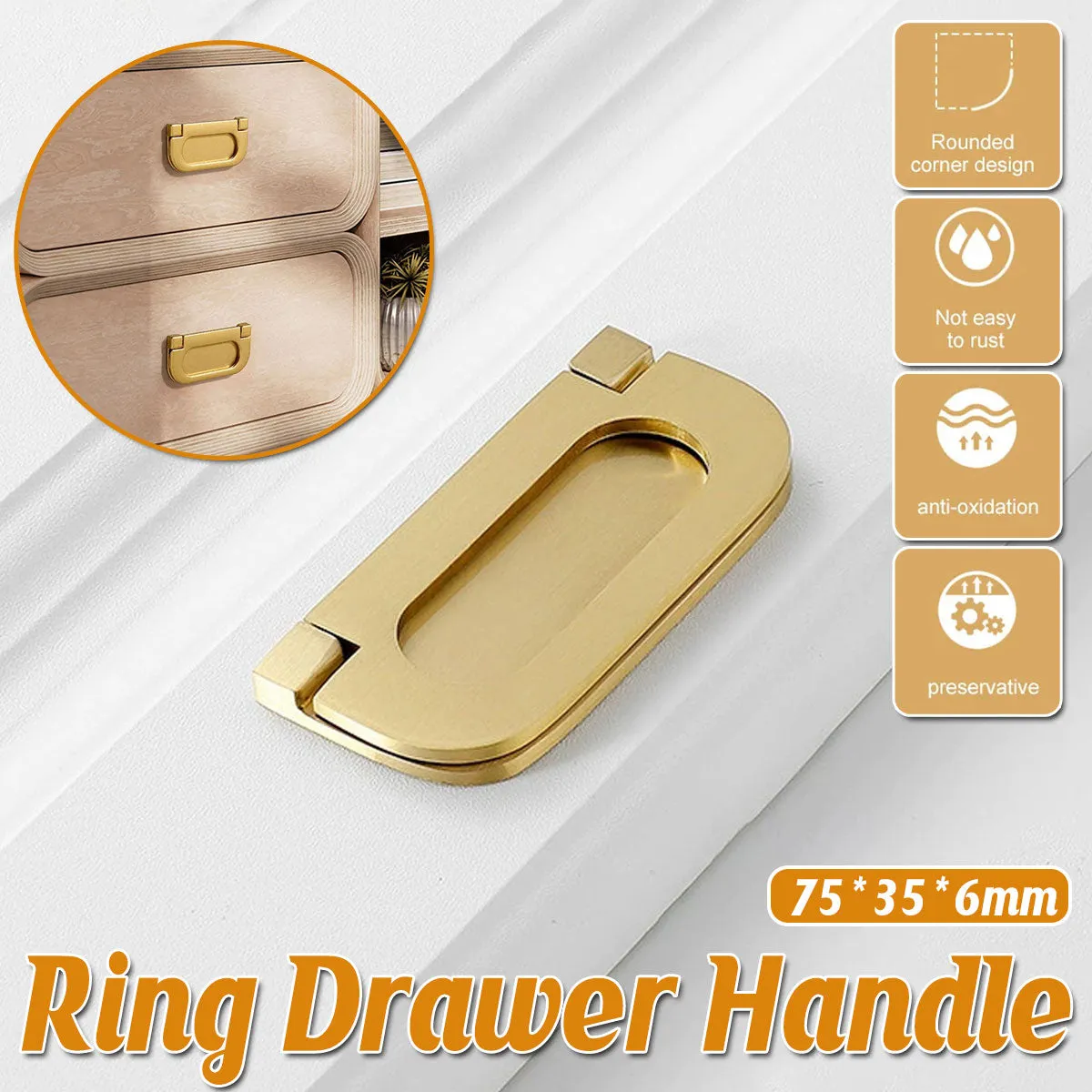 Brushed Solid Brass Flush Pull Handle for Cabinet & Drawer