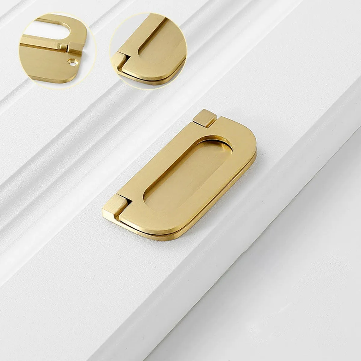 Brushed Solid Brass Flush Pull Handle for Cabinet & Drawer