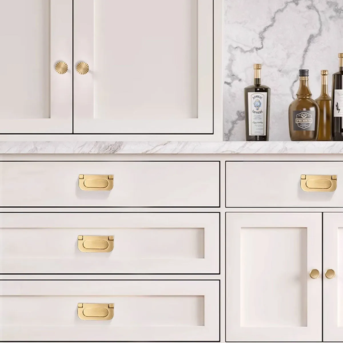 Brushed Solid Brass Flush Pull Handle for Cabinet & Drawer