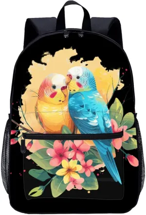 Budgie Parakeet Lovebird 17 Inch Laptop Backpack Large Capacity Daypack Travel Shoulder Bag for Men&Women