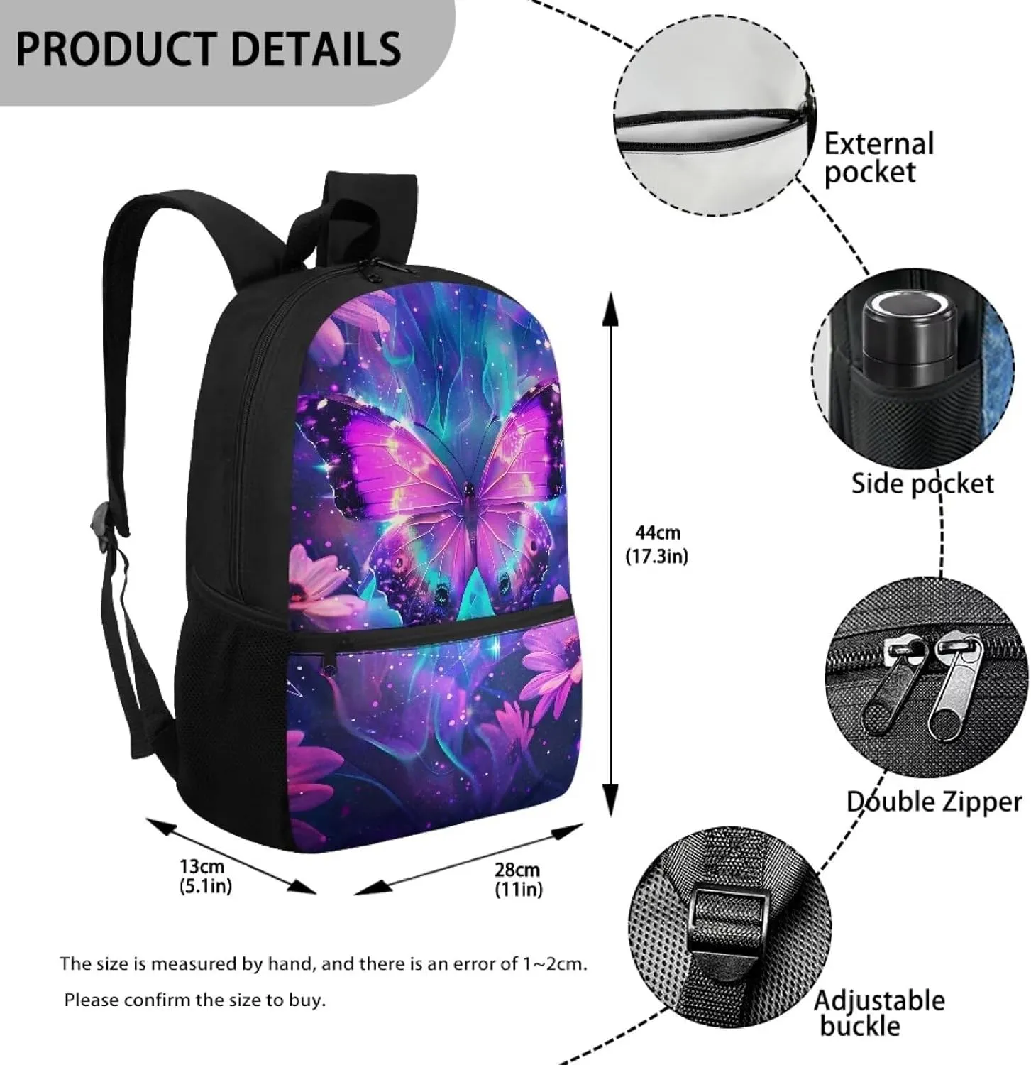 Butterfly School Backpack for Girls 10-12 6 Th Grade School Bag Elementary Middle School Large Book Bags Flowers 17 Inch Travel Laptop Bag Lightweight Camping Backpacks Rucksack