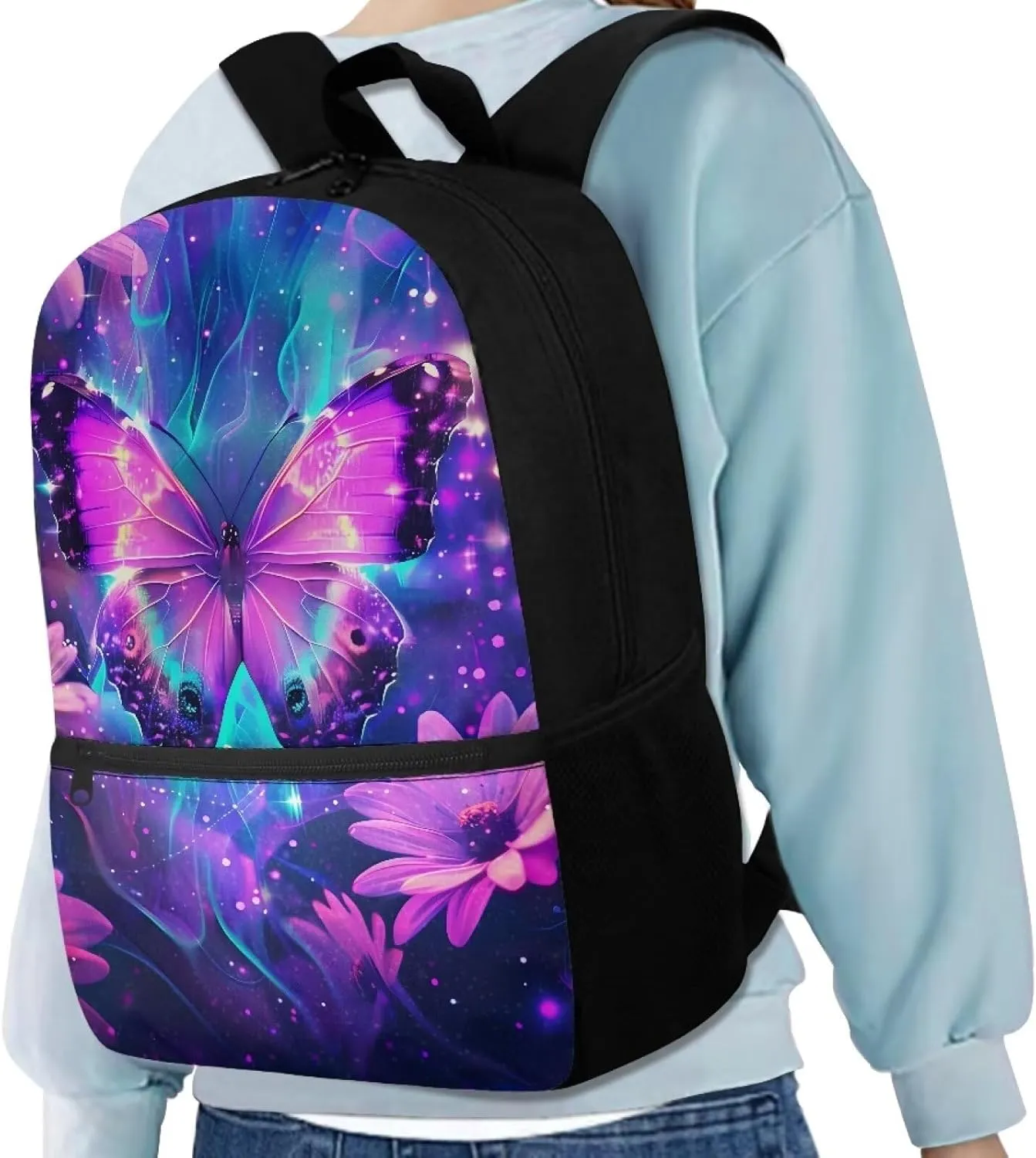 Butterfly School Backpack for Girls 10-12 6 Th Grade School Bag Elementary Middle School Large Book Bags Flowers 17 Inch Travel Laptop Bag Lightweight Camping Backpacks Rucksack