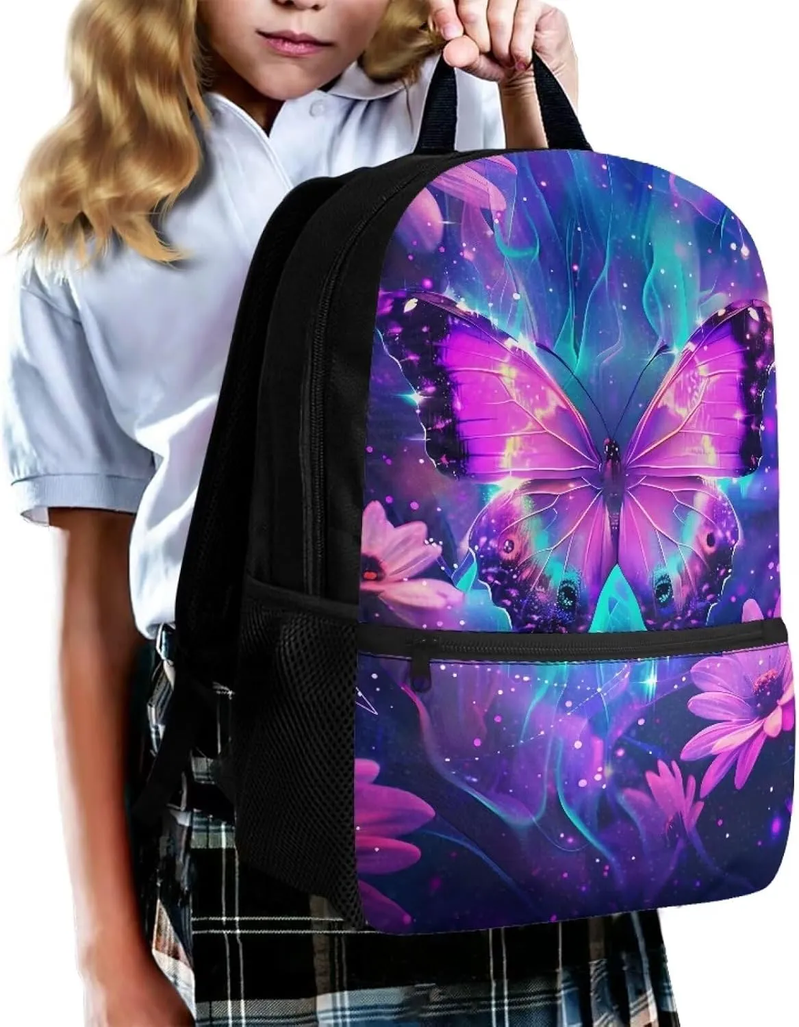 Butterfly School Backpack for Girls 10-12 6 Th Grade School Bag Elementary Middle School Large Book Bags Flowers 17 Inch Travel Laptop Bag Lightweight Camping Backpacks Rucksack