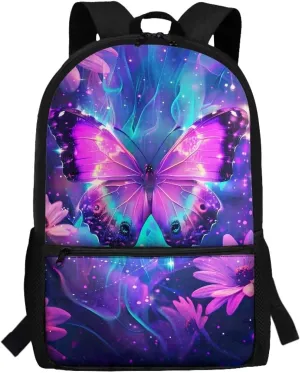 Butterfly School Backpack for Girls 10-12 6 Th Grade School Bag Elementary Middle School Large Book Bags Flowers 17 Inch Travel Laptop Bag Lightweight Camping Backpacks Rucksack