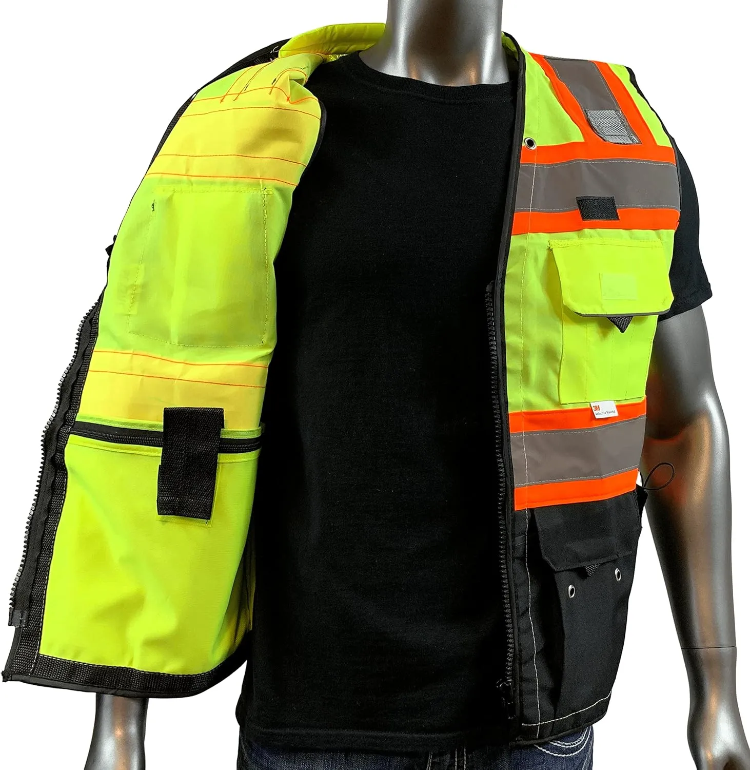 (C Vest For Mens Black Series Safety Vest With Zipper and Utility Pockets Premium Black Series Surveyors Vest (XX-Large, Yellow/Black)