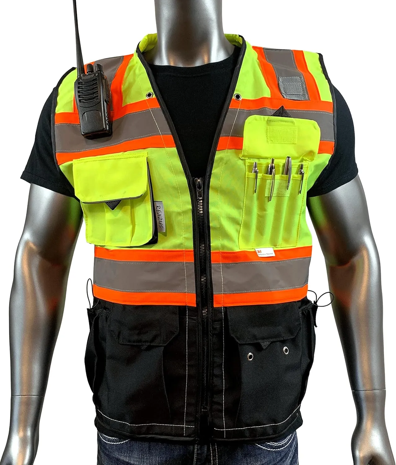 (C Vest For Mens Black Series Safety Vest With Zipper and Utility Pockets Premium Black Series Surveyors Vest (XX-Large, Yellow/Black)