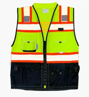 (C Vest For Mens Black Series Safety Vest With Zipper and Utility Pockets Premium Black Series Surveyors Vest (XX-Large, Yellow/Black)