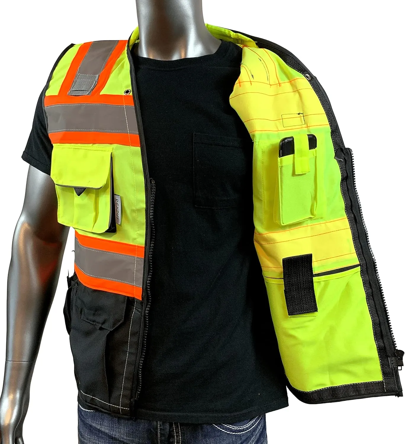 (C Vest For Mens Black Series Safety Vest With Zipper and Utility Pockets Premium Black Series Surveyors Vest (XX-Large, Yellow/Black)