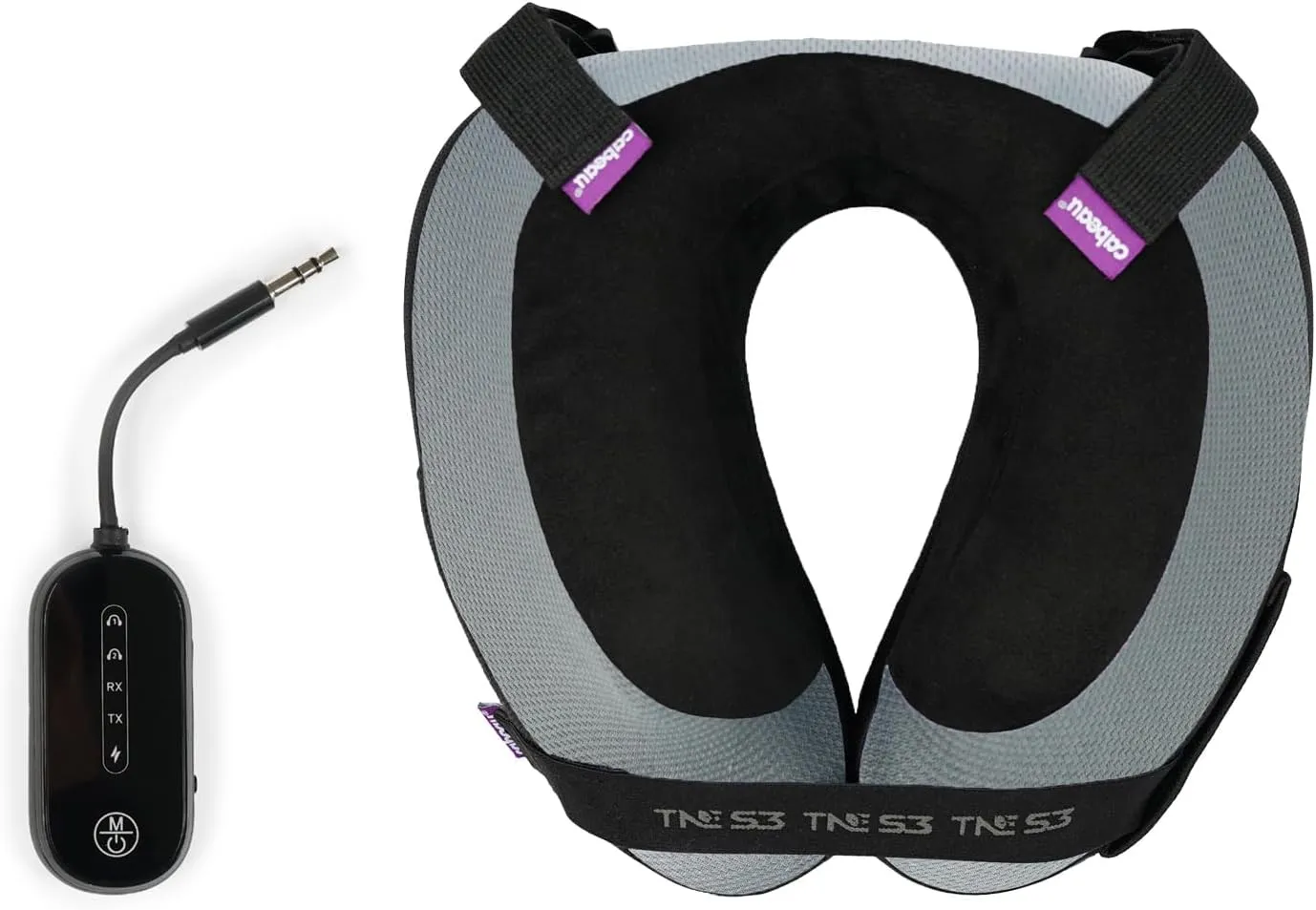 Cabeau Travel Bundle: 2-in-1 Audio Adapter   Evolution S3 Neck Pillow with 360° Support & Seat Straps (Berlin Grey)