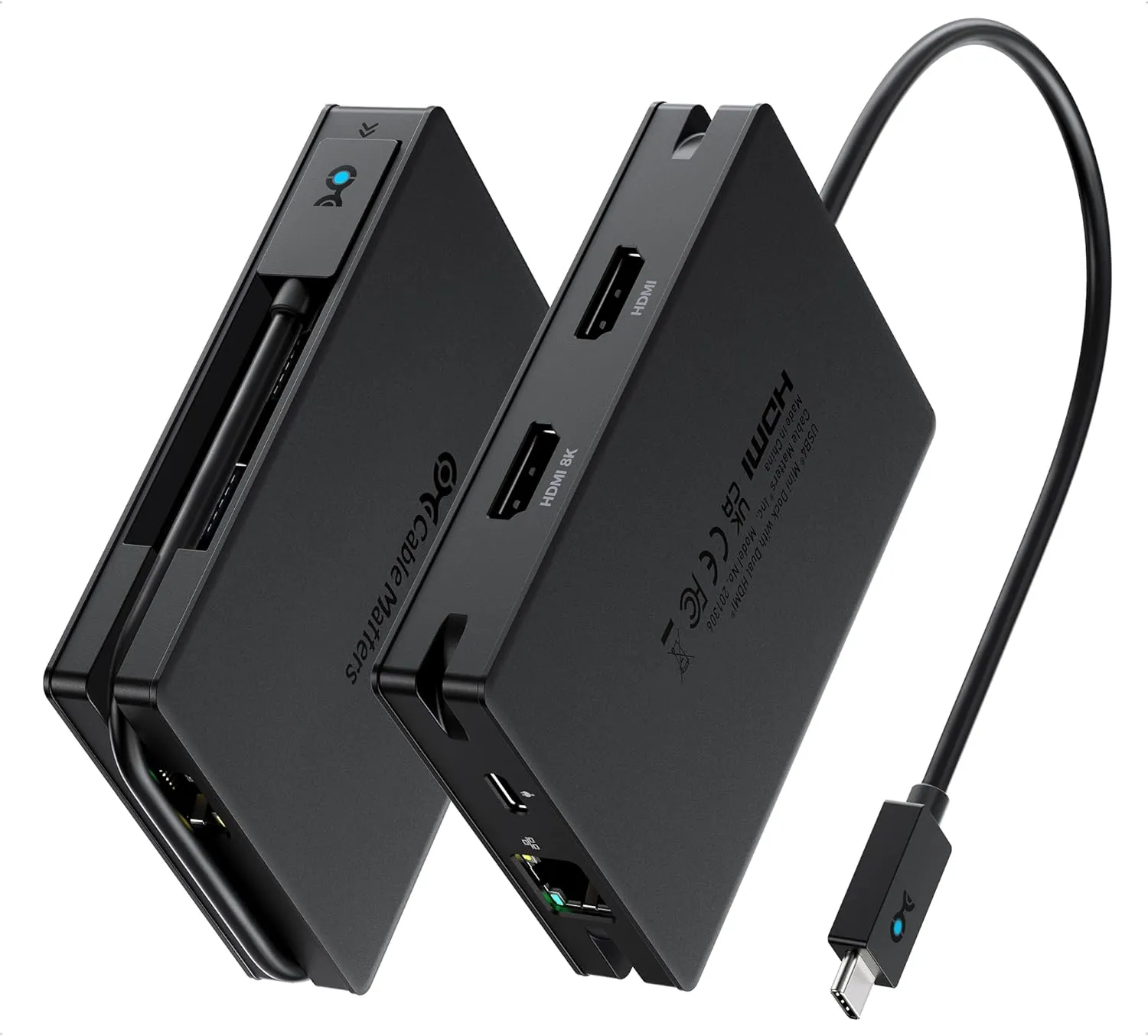 Cable Matters 8-in-1 Portable 40Gbps Dual HDMI USB4 Hub, USB 4 Dock with 2X 4K@60Hz or 1x 4K@120Hz / 8K@30Hz, 100W PD, Gigabit Ethernet, Compatible with Thunderbolt 4 (*macOS's Display Limitation)