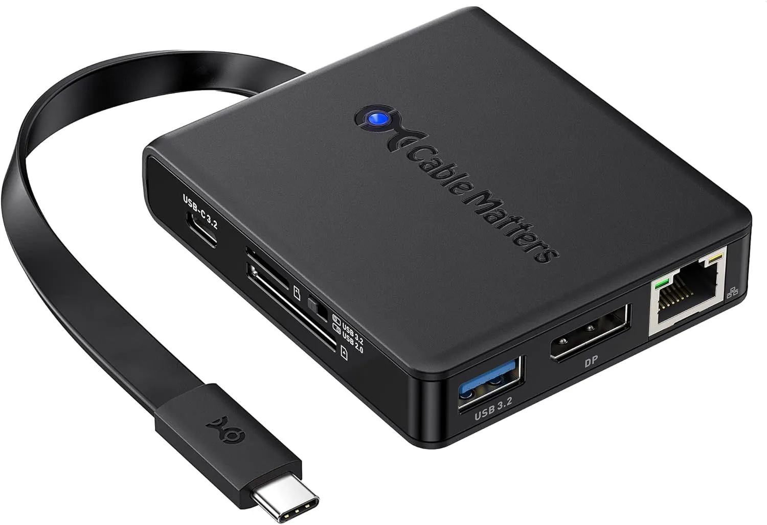 Cable Matters 8-in-1 USB C Hub DisplayPort 1.4, USB C Dock 8K@60Hz / 4K@240Hz DisplayPort, Gigabit Ethernet, USB 3.2 Port, SD Card Reader, with Two Mode Switch, Compatible with Thunderbolt 4