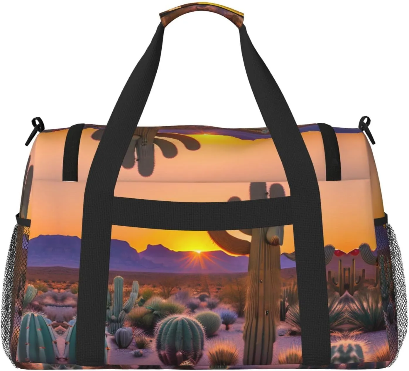 Cactus Desert Sunsets Travel Duffel Bag With Zippers And Handles, Big Foldable Duffle Bag For Family Vacations