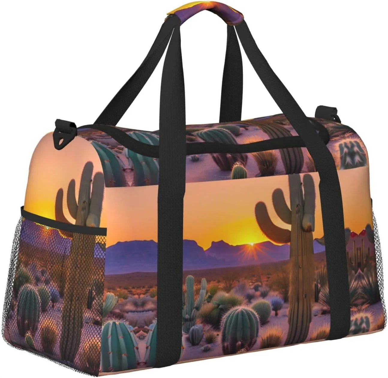 Cactus Desert Sunsets Travel Duffel Bag With Zippers And Handles, Big Foldable Duffle Bag For Family Vacations
