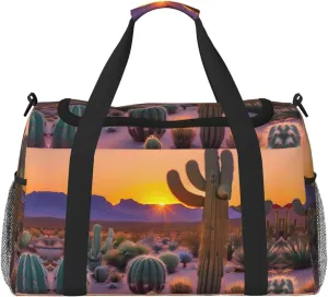 Cactus Desert Sunsets Travel Duffel Bag With Zippers And Handles, Big Foldable Duffle Bag For Family Vacations
