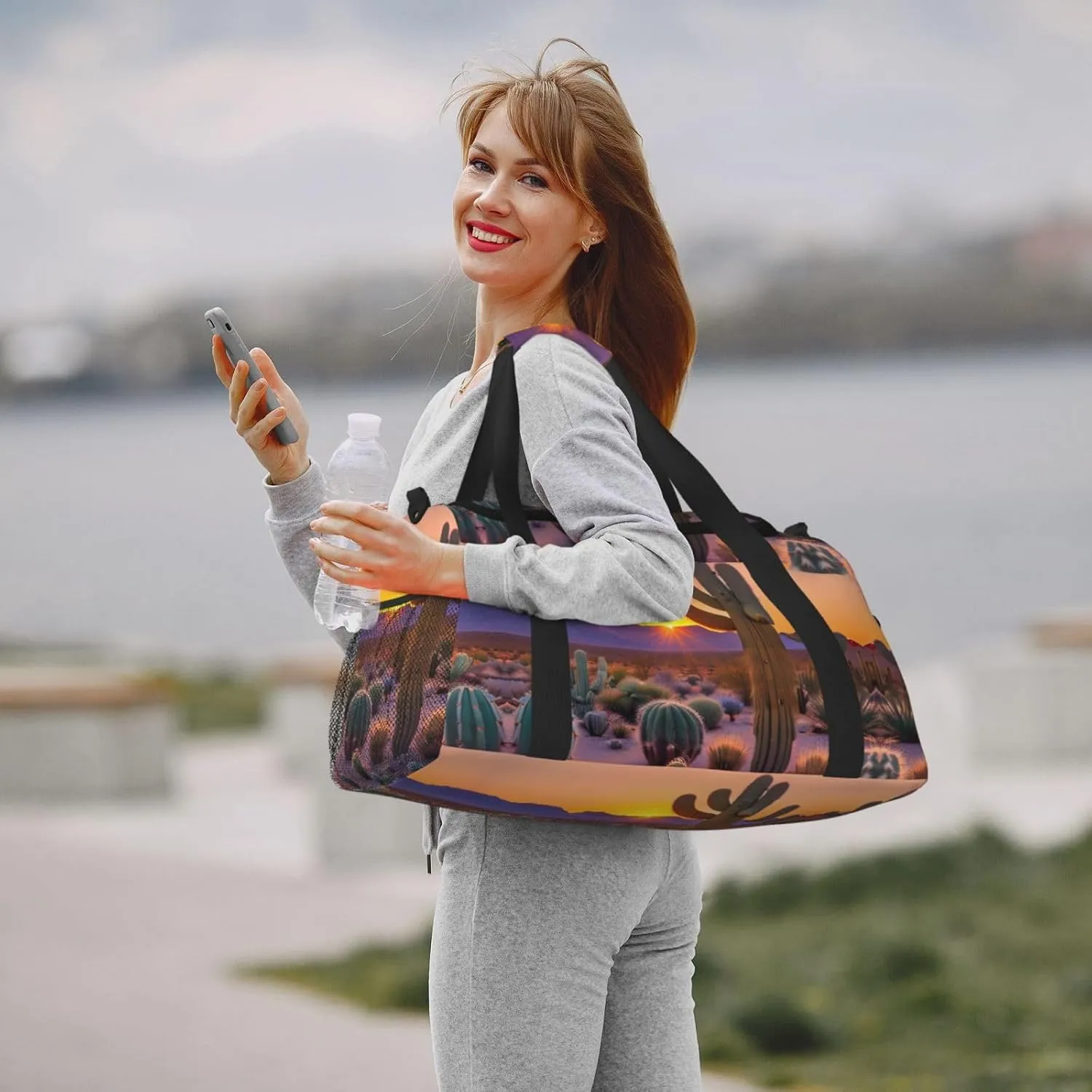 Cactus Desert Sunsets Travel Duffel Bag With Zippers And Handles, Big Foldable Duffle Bag For Family Vacations