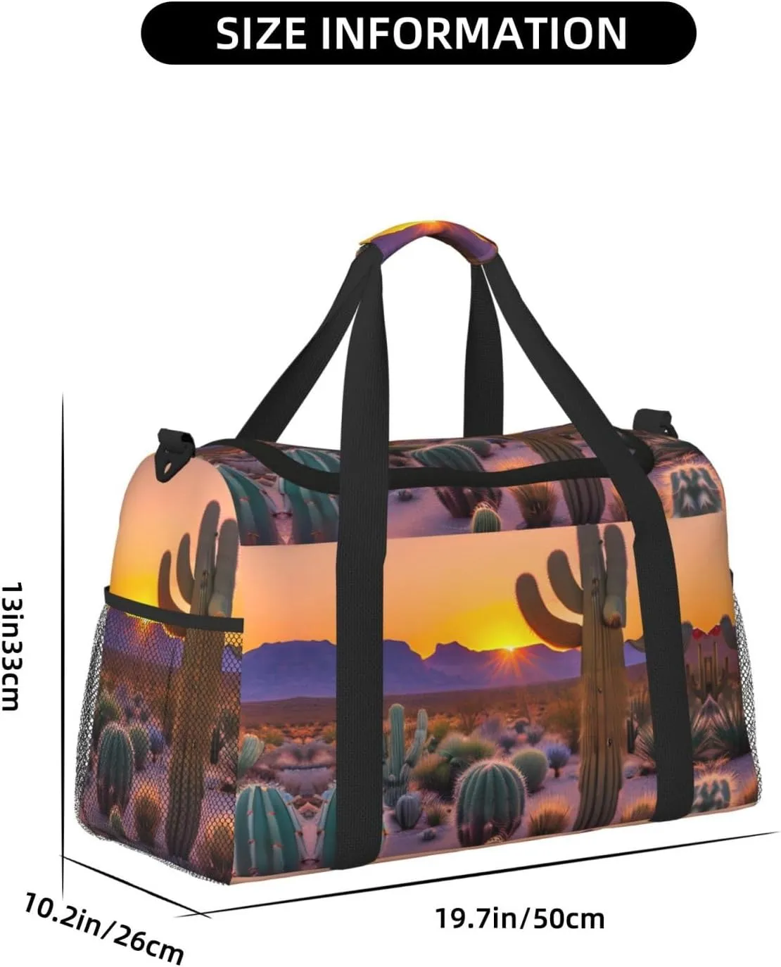 Cactus Desert Sunsets Travel Duffel Bag With Zippers And Handles, Big Foldable Duffle Bag For Family Vacations