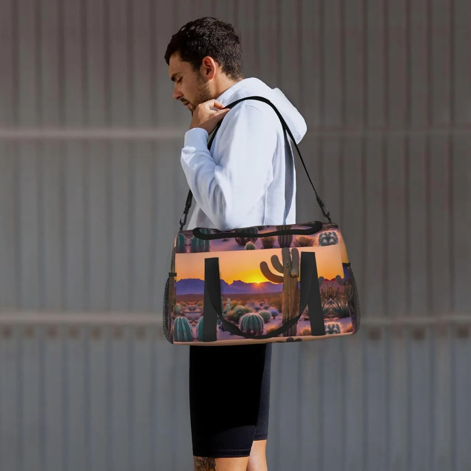 Cactus Desert Sunsets Travel Duffel Bag With Zippers And Handles, Big Foldable Duffle Bag For Family Vacations