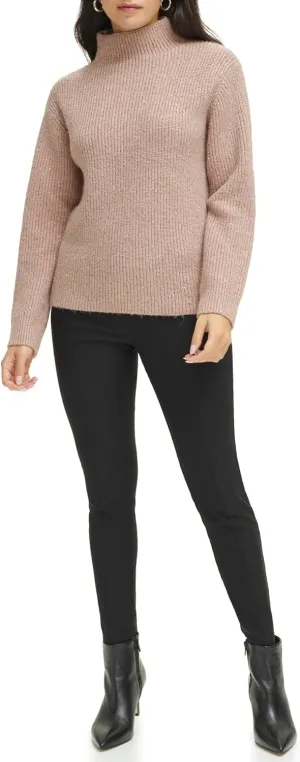 Calvin Klein Women's Sequin Mock Neck Long Sleeve Sweater