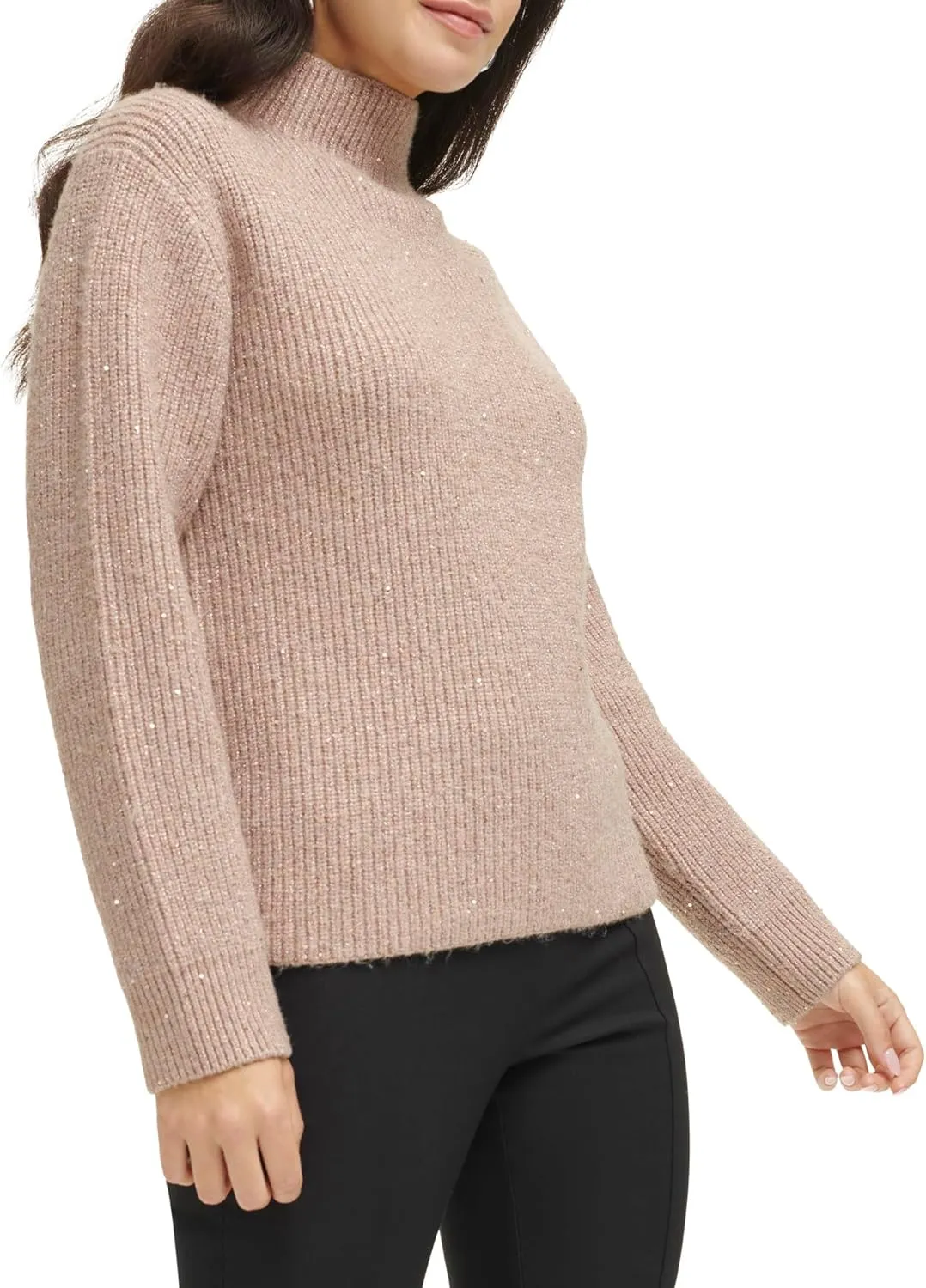 Calvin Klein Women's Sequin Mock Neck Long Sleeve Sweater