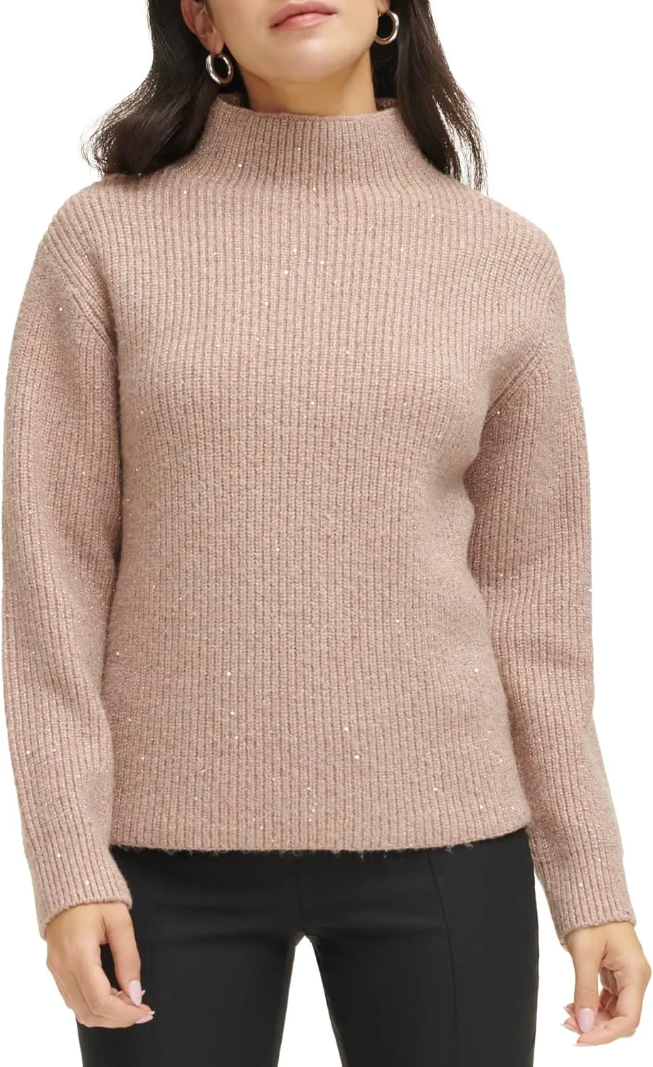 Calvin Klein Women's Sequin Mock Neck Long Sleeve Sweater