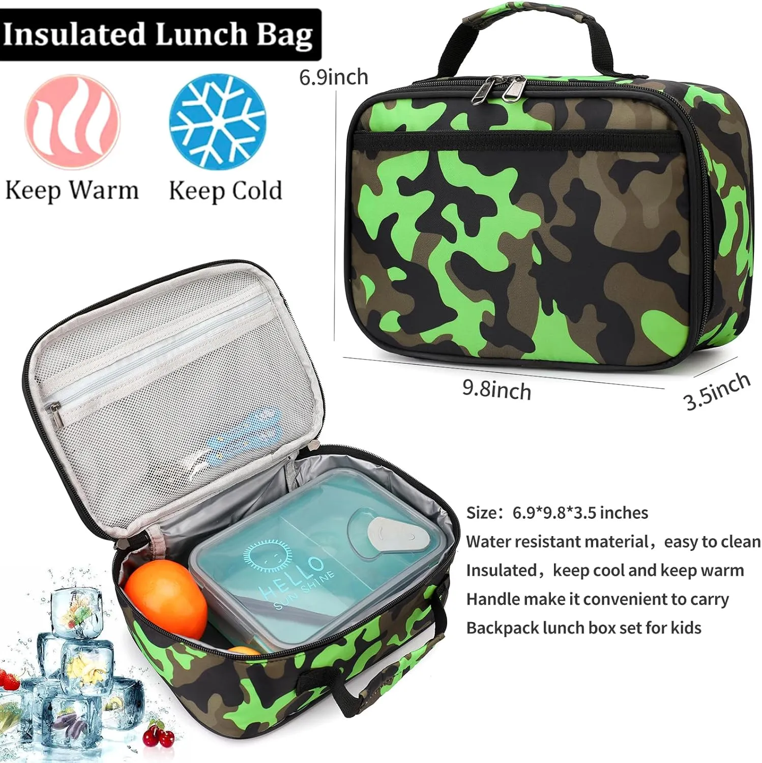 Camo School Backpack Lightweight Schoolbag Travel Camp Outdoor Daypack