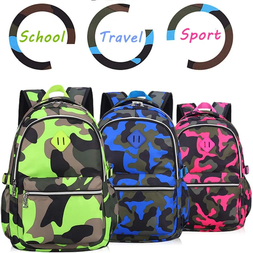 Camo School Backpack Lightweight Schoolbag Travel Camp Outdoor Daypack