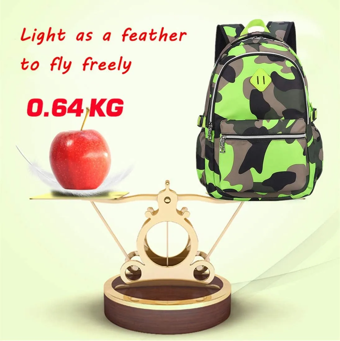 Camo School Backpack Lightweight Schoolbag Travel Camp Outdoor Daypack