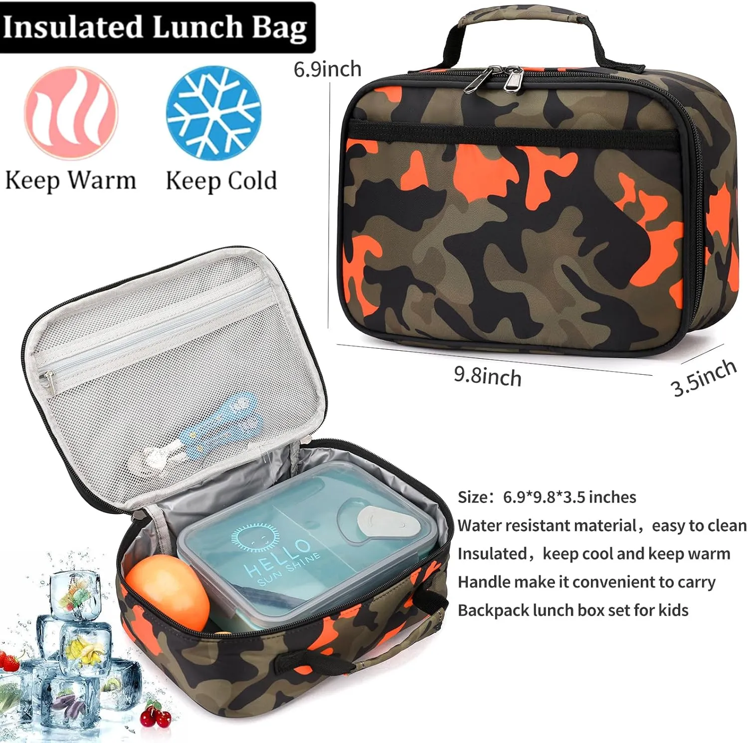 Camo School Backpack Lightweight Schoolbag Travel Camp Outdoor Daypack