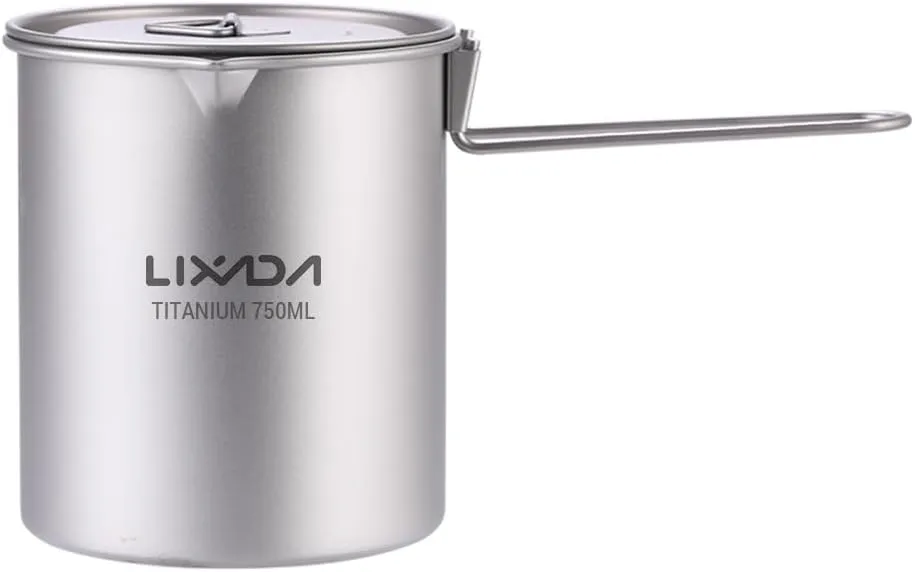 Camping Cup Pot,750ml Stainless Steel Water Cup Mug with Foldable Handles and Lid for Outdoor Camping Hiking Backpacking