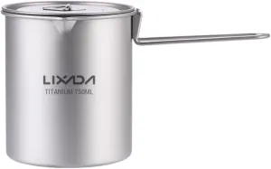 Camping Cup Pot,750ml Stainless Steel Water Cup Mug with Foldable Handles and Lid for Outdoor Camping Hiking Backpacking