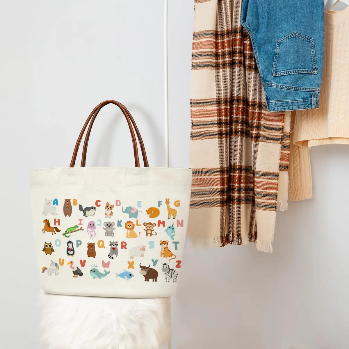 Canvas Aesthetic Reusable Grocery Shopping Bag With Handles - Funny Tote Bag for Women & Teens