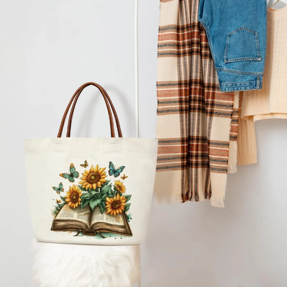 Canvas Aesthetic Reusable Grocery Shopping Bag With Handles - Funny Tote Bag for Women & Teens