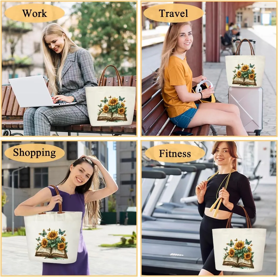 Canvas Aesthetic Reusable Grocery Shopping Bag With Handles - Funny Tote Bag for Women & Teens