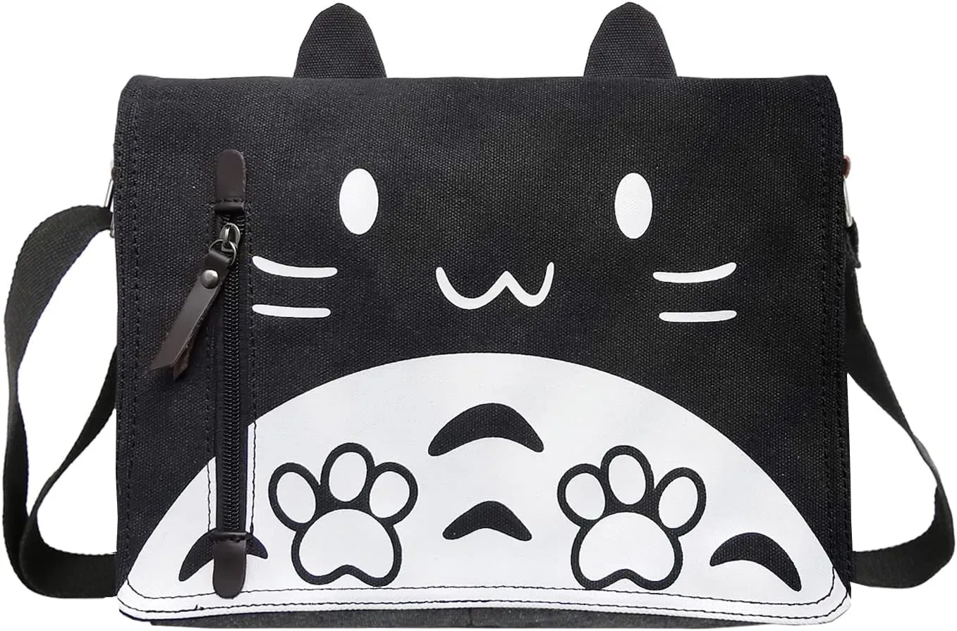 Canvas Cute Cat Kitty Messenger Bag Girls Crossbody Bag Shoulder Bag Cute Satchel School Bag