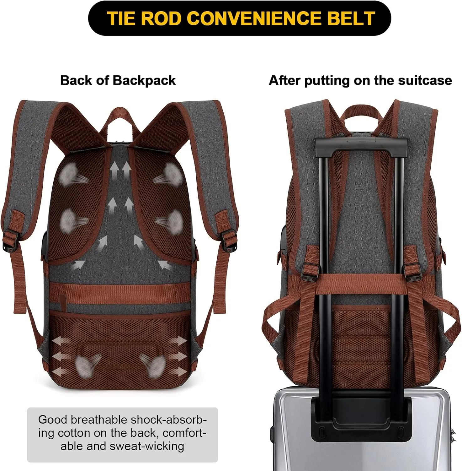 Canvas Laptop Backpack-Anti Theft Bag for Men Women,Rucksack Fits 15.6Inch Laptop, Work Travel with USB Charging Port and Lock