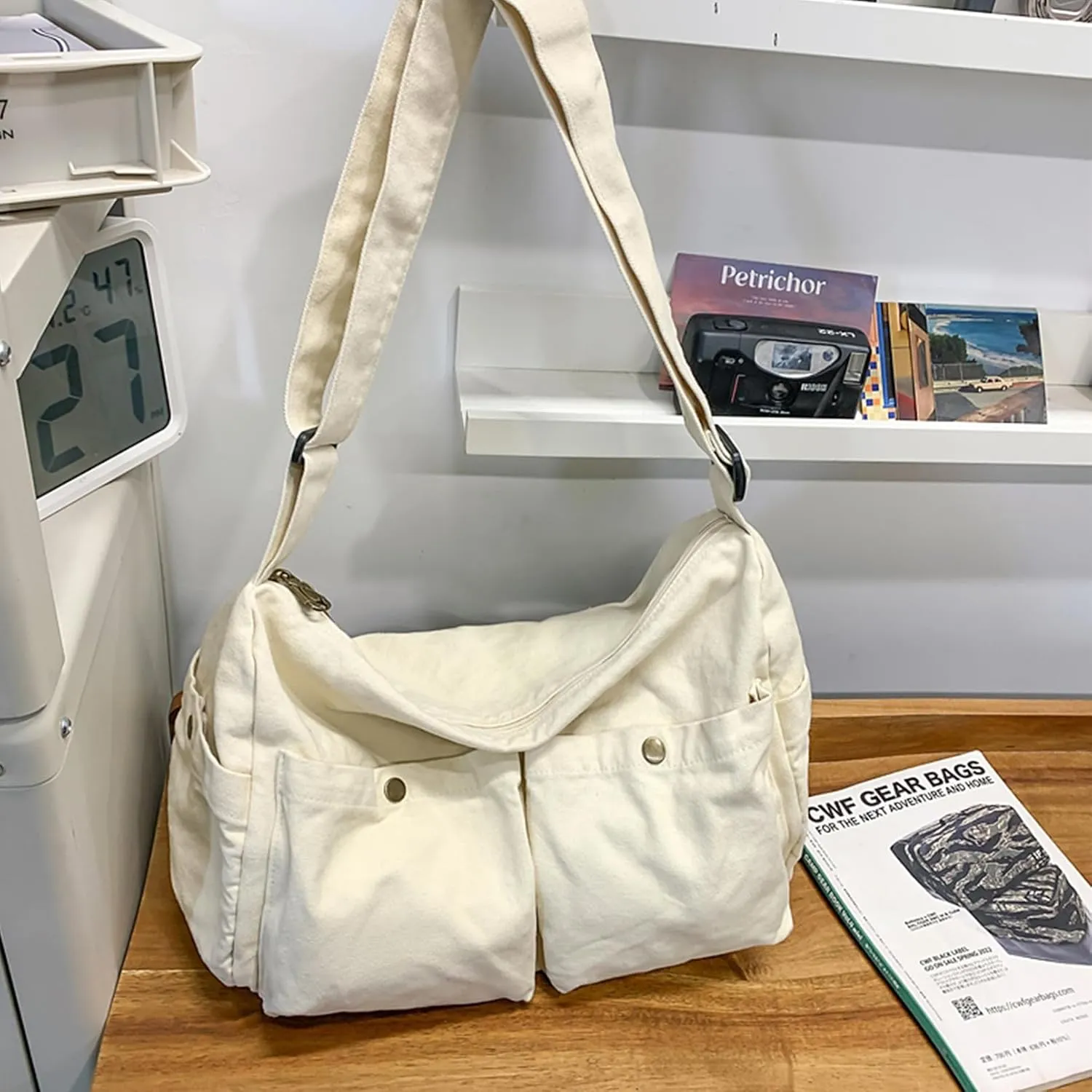 Canvas Messenger Bag Cute Crossbody Tote Bag Shoulder for Women Men for School Aesthetic Hobo with Multiple Pockets
