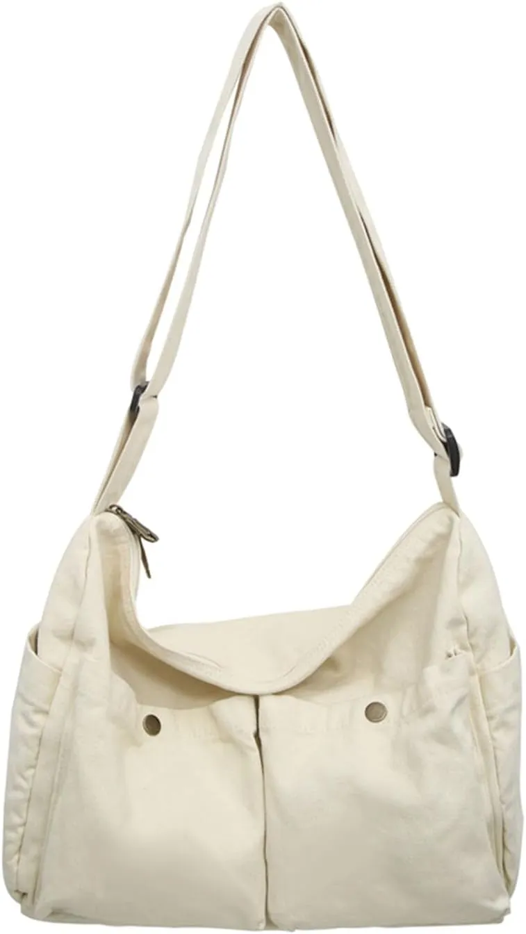 Canvas Messenger Bag Cute Crossbody Tote Bag Shoulder for Women Men for School Aesthetic Hobo with Multiple Pockets