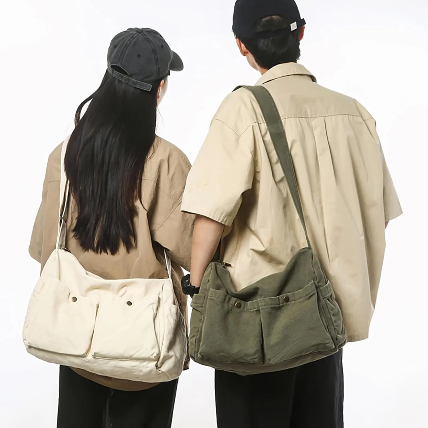 Canvas Messenger Bag Cute Crossbody Tote Bag Shoulder for Women Men for School Aesthetic Hobo with Multiple Pockets
