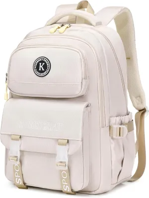 Caoroky knight laptop backpack 15.6 inch for women men large college bookbag school bag for kids teens girls boys students elementary back pack anti theft travel daypack work business rucksack-Beige