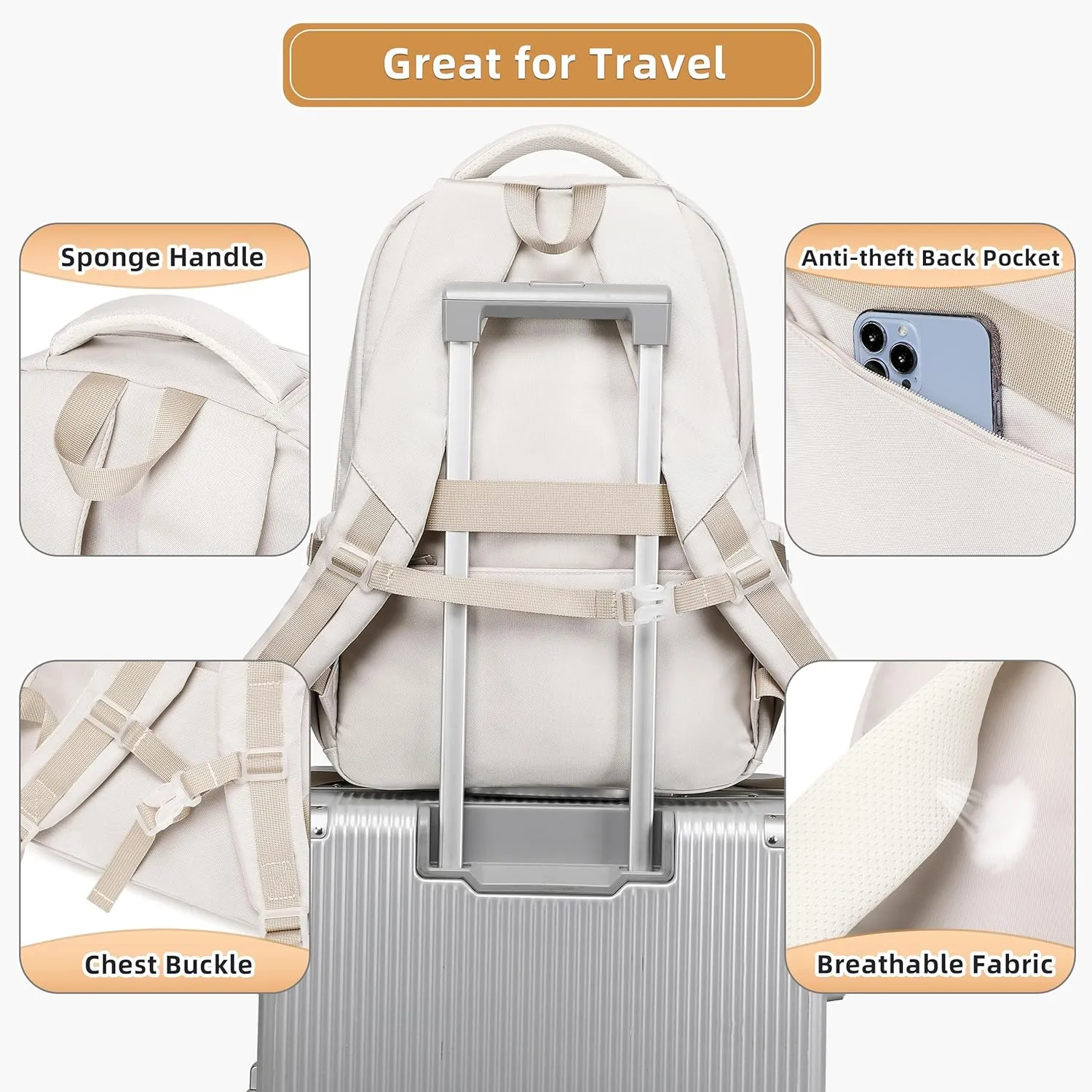 Caoroky knight laptop backpack 15.6 inch for women men large college bookbag school bag for kids teens girls boys students elementary back pack anti theft travel daypack work business rucksack-Beige
