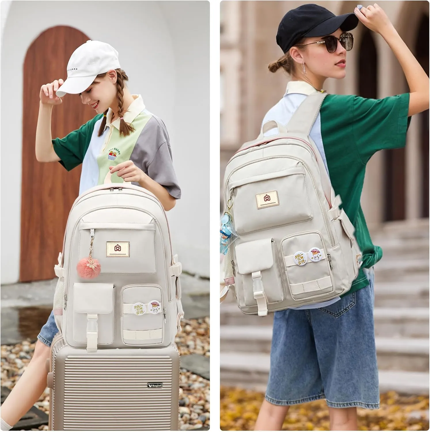 Caoroky knight Women Backpack for Girls Kids Elementary School Bag College Bookbags Laptop Backpacks Travel Dayapck Rucksack (Off White, Large)