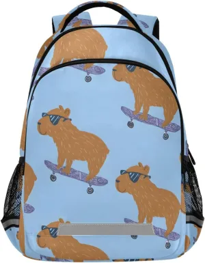 Capybara Blue Backpack for Girls Boys School Bookbag Kids Daypack Lightweight Laptop Backpack Back to School Supplies