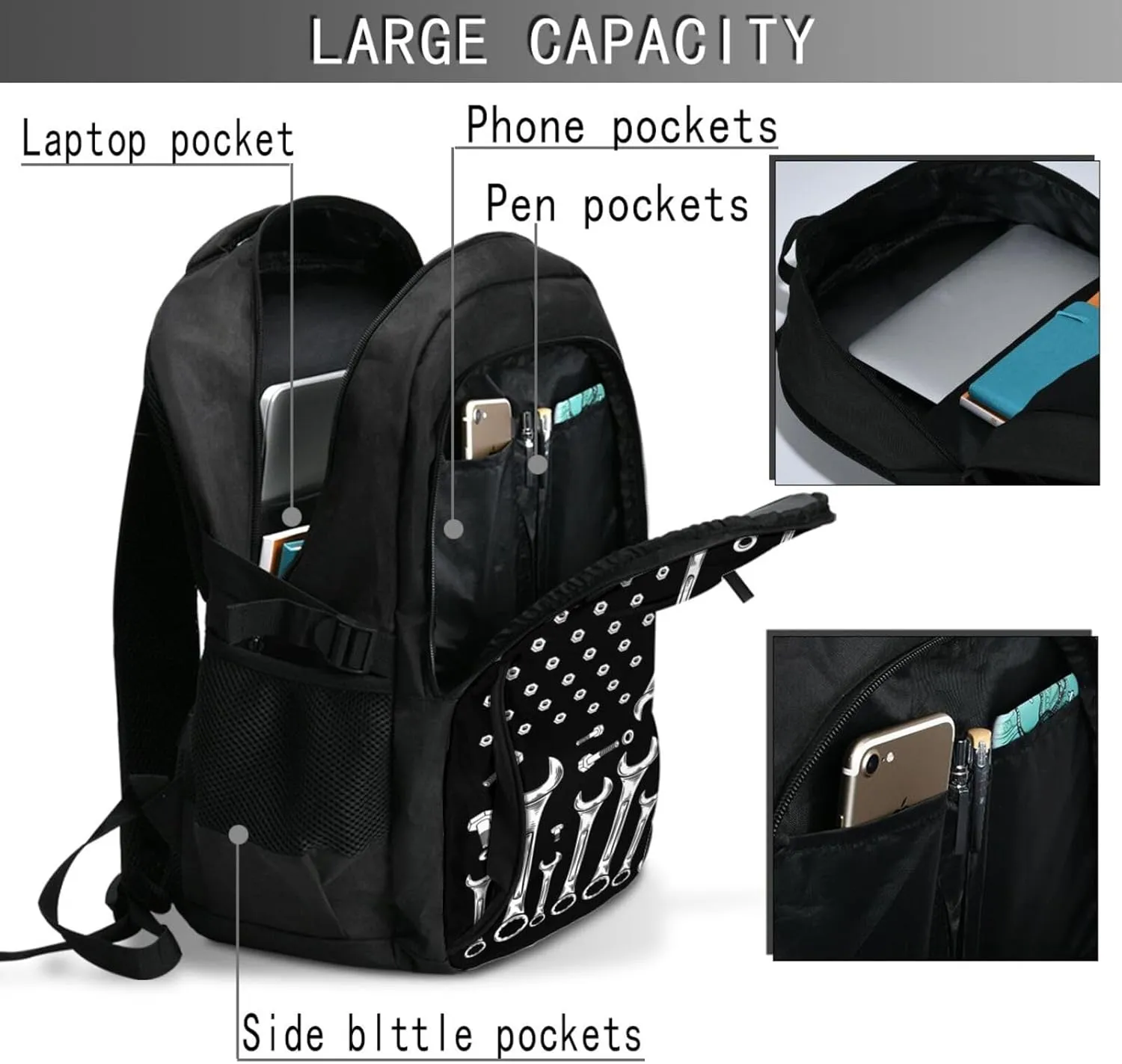 Car Mechanic American Flag Travel Backpack Laptop Backpacks Business Rucksack Outdoor Daypack Large Sport Bag with Luggage Strap USB Charging Port for Hiking Working