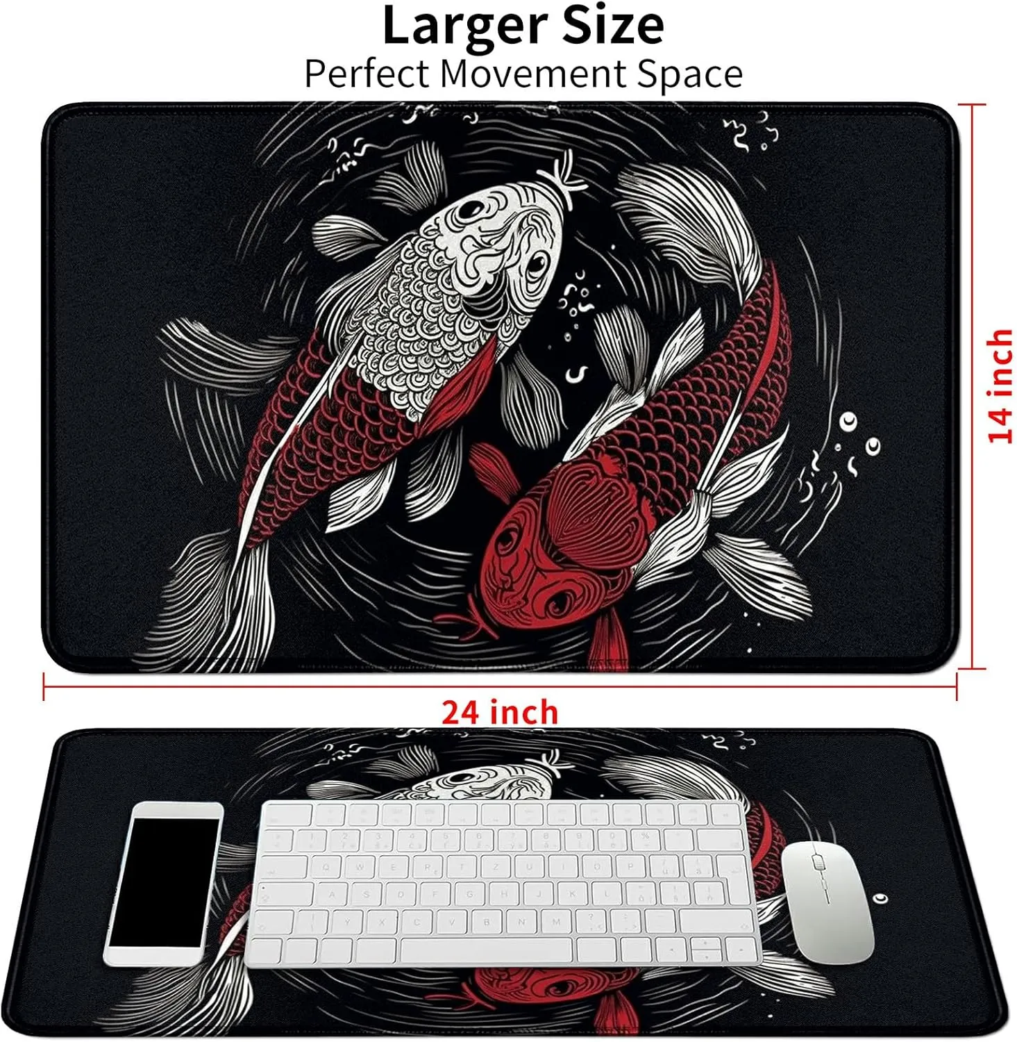 Card Mat for MTG & TCG Playmat Mouse Pad,23.6" x 13.8" Game Mat for MTG RPG CCG Trading Card Game Playmats Table Mat Perfect for Card Games Video Games Computer Office,Koi Fish