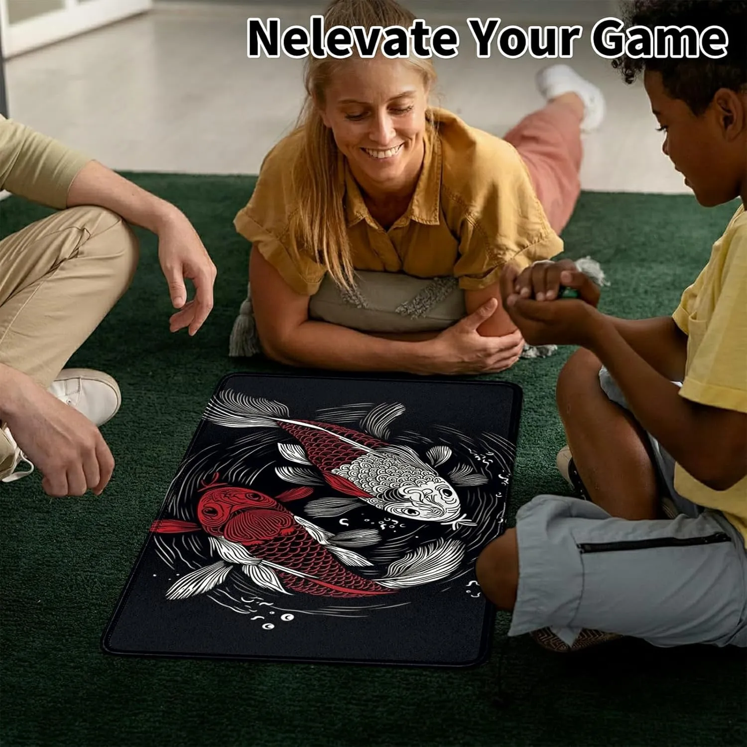 Card Mat for MTG & TCG Playmat Mouse Pad,23.6" x 13.8" Game Mat for MTG RPG CCG Trading Card Game Playmats Table Mat Perfect for Card Games Video Games Computer Office,Koi Fish
